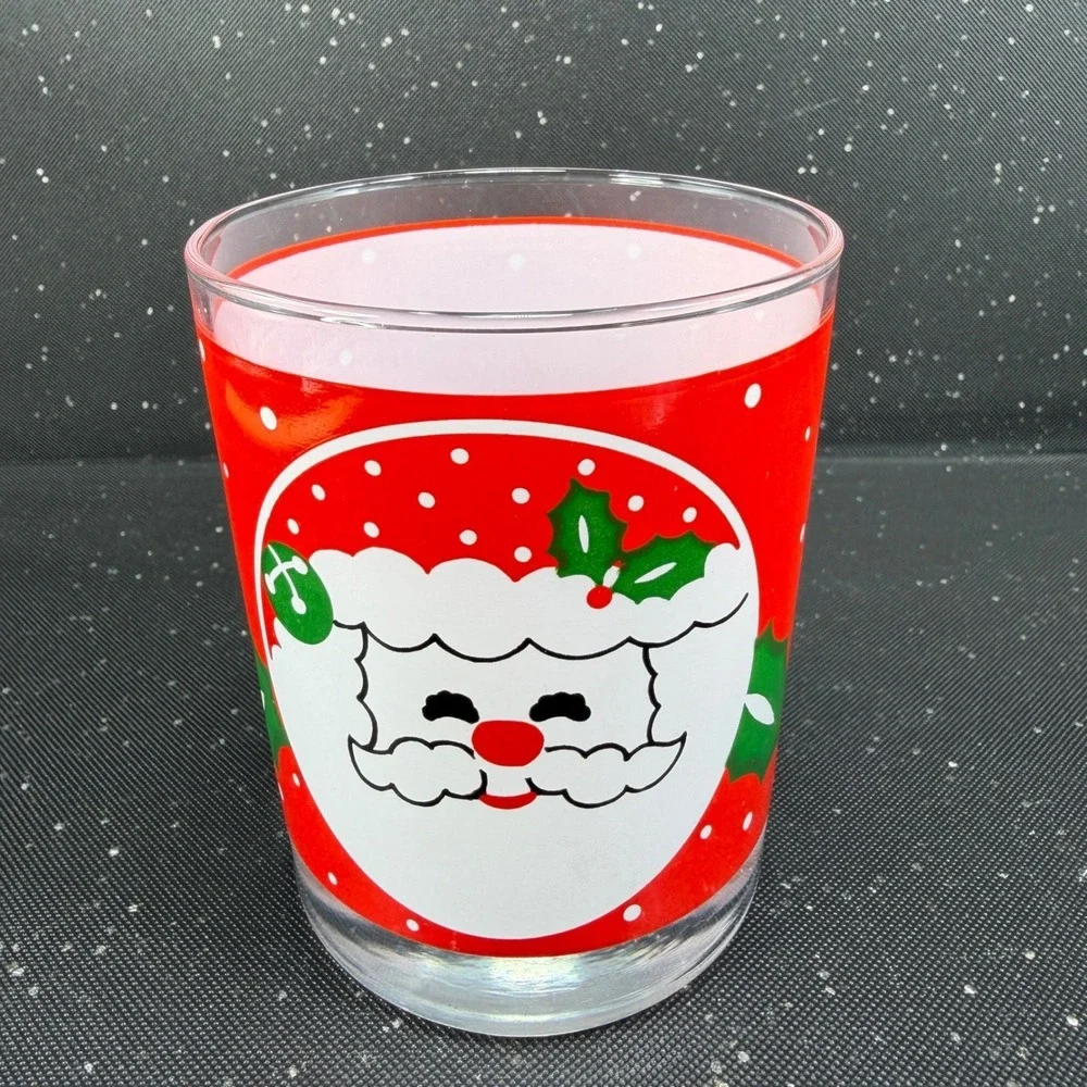 Tom Collins Santa Claus Christmas Drinking Glasses Red Polka Dot Holly Set of 3